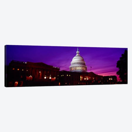 Low angle view of a government building lit up at twilight, Capitol Building, Washington DC, USA Canvas Print #PIM6095} by Panoramic Images Canvas Art
