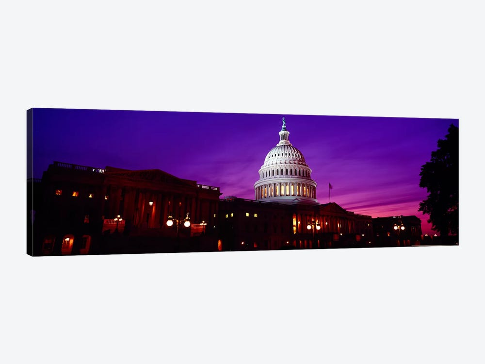 Low angle view of a government building lit up at twilight, Capitol Building, Washington DC, USA by Panoramic Images 1-piece Canvas Art