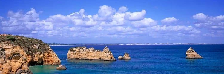 Cloudy Seascape With Limestone Outcrops, Dona Ana Beach, Lagos, Algarve Region, Portugal