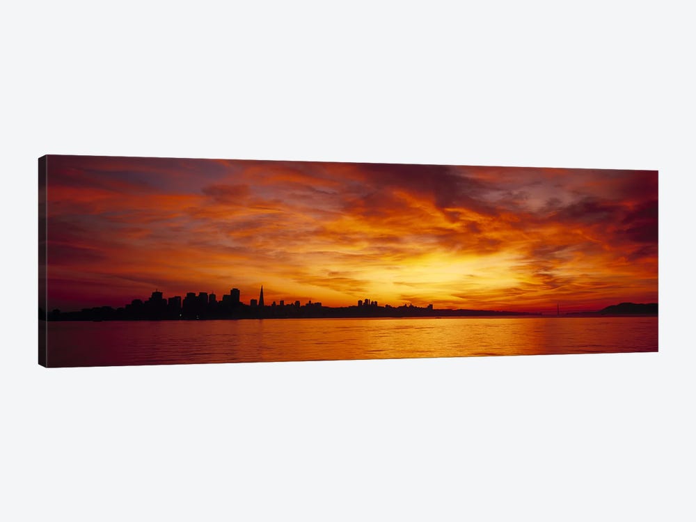 Silhouette of buildings at the waterfront, San Francisco, California, USA by Panoramic Images 1-piece Canvas Artwork