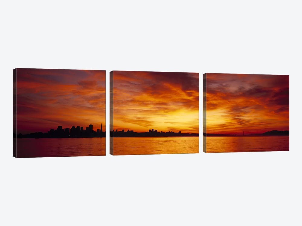 Silhouette of buildings at the waterfront, San Francisco, California, USA by Panoramic Images 3-piece Canvas Wall Art