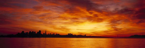 Lake Sunrises & Sunsets: Silhouette of buildings at the waterfront, San Francisco, California, USA by Panoramic Images