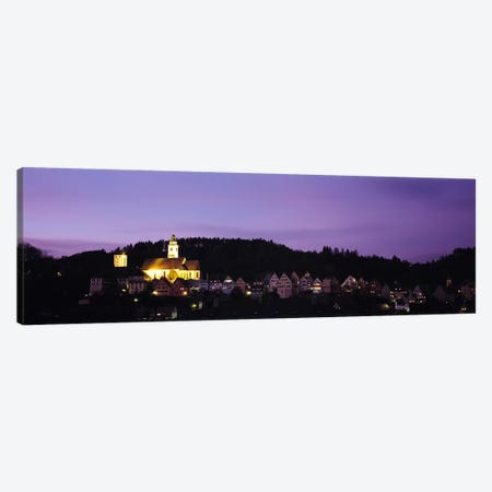 Church lit up at dusk in a town, Horb Am Neckar, Black Forest, Baden-Wurttemberg, Germany Canvas Print #PIM6138} by Panoramic Images Canvas Artwork