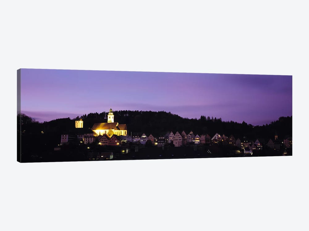 Church lit up at dusk in a town, Horb Am Neckar, Black Forest, Baden-Wurttemberg, Germany by Panoramic Images 1-piece Canvas Art
