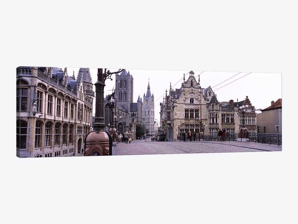 Tourists walking in front of a church, St. Nicolas Church, Ghent, Belgium by Panoramic Images 1-piece Canvas Art Print