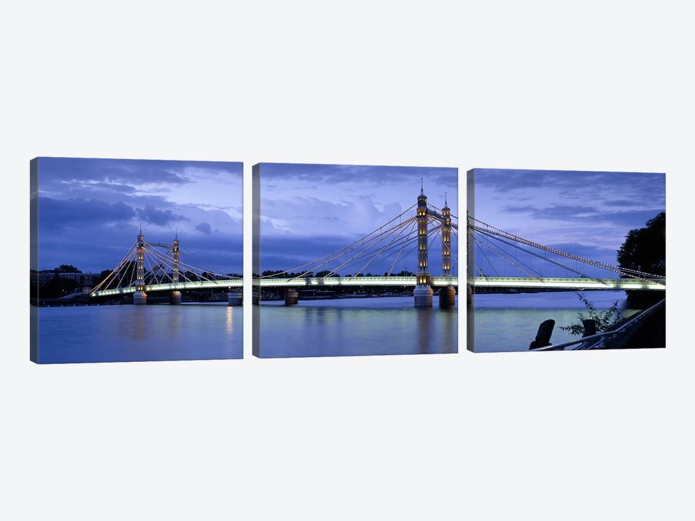 Suspension bridge across a river, Thames River, Albert Bridge, London, England by Panoramic Images 3-piece Canvas Wall Art