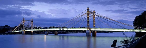 London: Suspension bridge across a river, Thames River, Albert Bridge, London, England by Panoramic Images