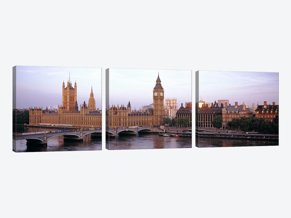 Palace Of Westminster & Westminster Bridge, City Of Westminster, London, England, United Kingdom by Panoramic Images 3-piece Canvas Artwork