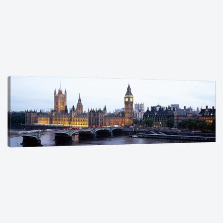 Palace Of Westminster & Westminster Bridge At Twilight, City Of Westminster, London, England, United Kingdom Canvas Print #PIM6159} by Panoramic Images Canvas Art