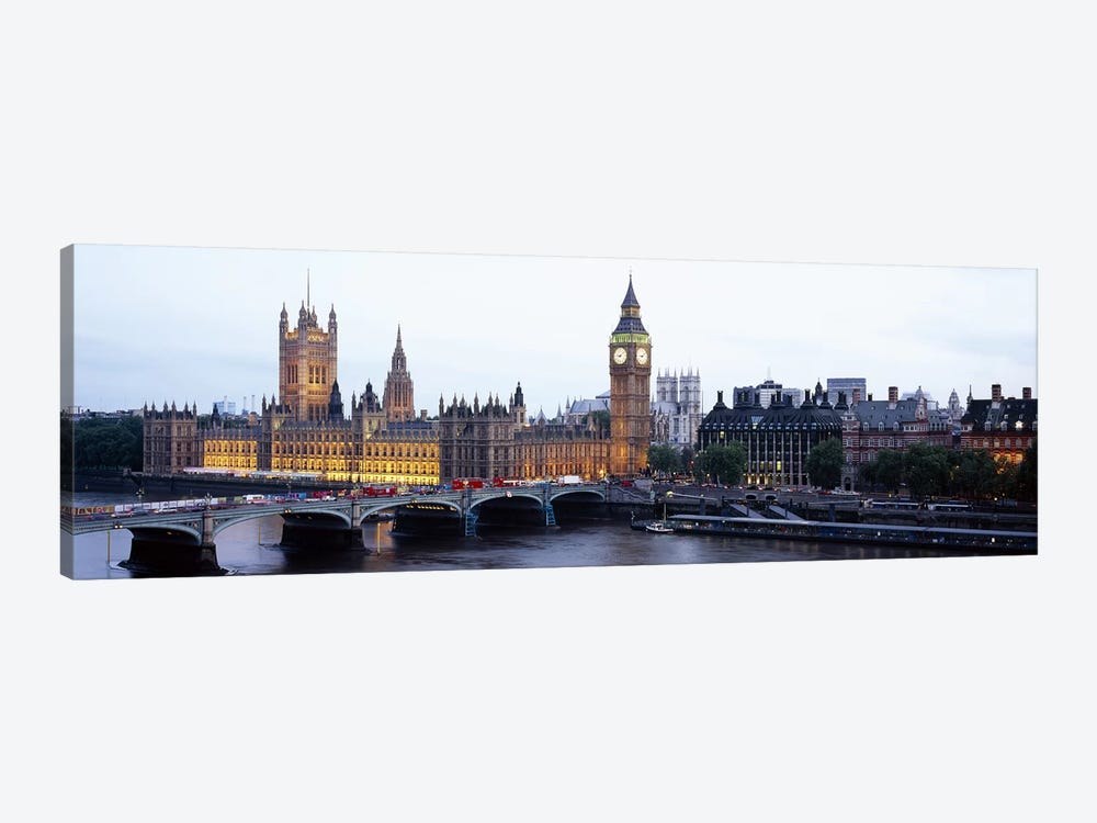 Palace Of Westminster & Westminster Bridge At Twilight, City Of Westminster, London, England, United Kingdom by Panoramic Images 1-piece Canvas Print
