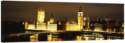 Palace Of Westminster At Night, City Of Westminster, London, England Canvas Art Print - England Art