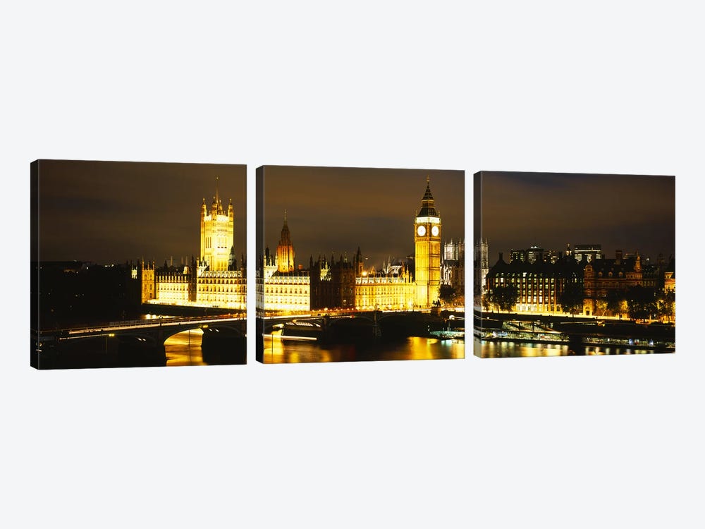 Palace Of Westminster At Night, City Of Westminster, London, England by Panoramic Images 3-piece Art Print