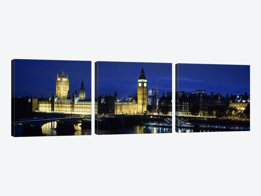 Evening Illumination, Palace Of Westminster, London, England by Panoramic Images 3-piece Canvas Wall Art