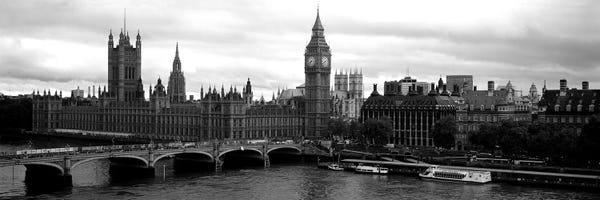 Large Photography - Canvas Prints: Bridge across a river, Westminster Bridge, Big Ben, Houses of Parliament, City Of Westminster, London, England by Panoramic Images