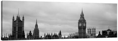 Gothic Architecture In B&W, City Of Westminster, London, England Canvas Art Print - Big Ben