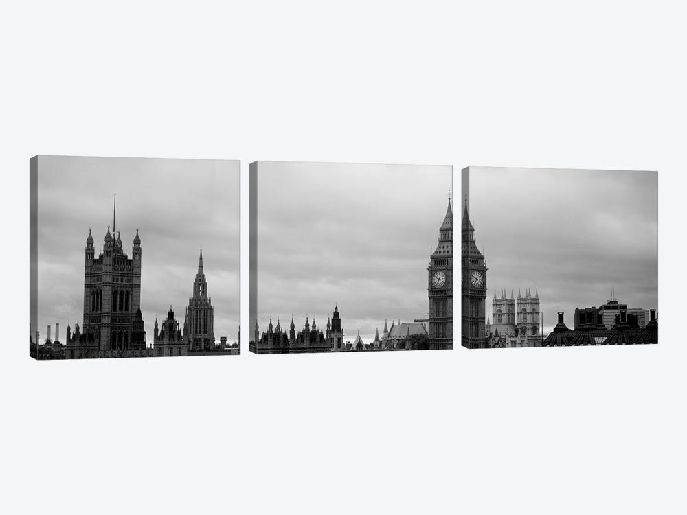Gothic Architecture In B&W, City Of Westminster, London, England by Panoramic Images 3-piece Canvas Art