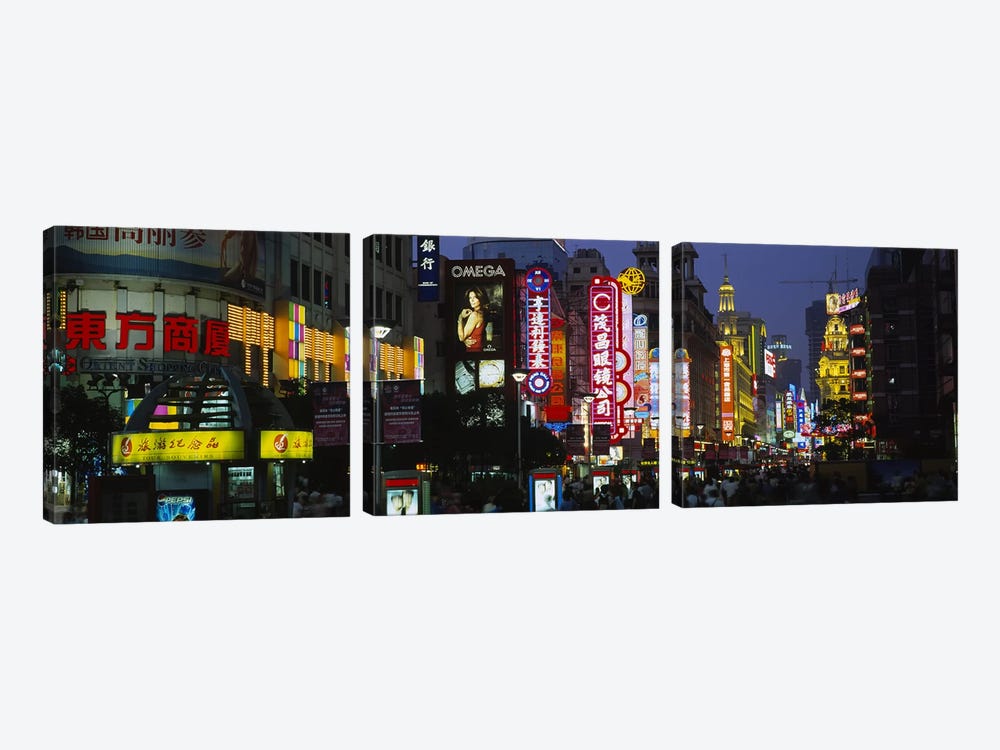 Nighttime View, Nanjing Road, Shanghai, People's Republic Of China by Panoramic Images 3-piece Art Print