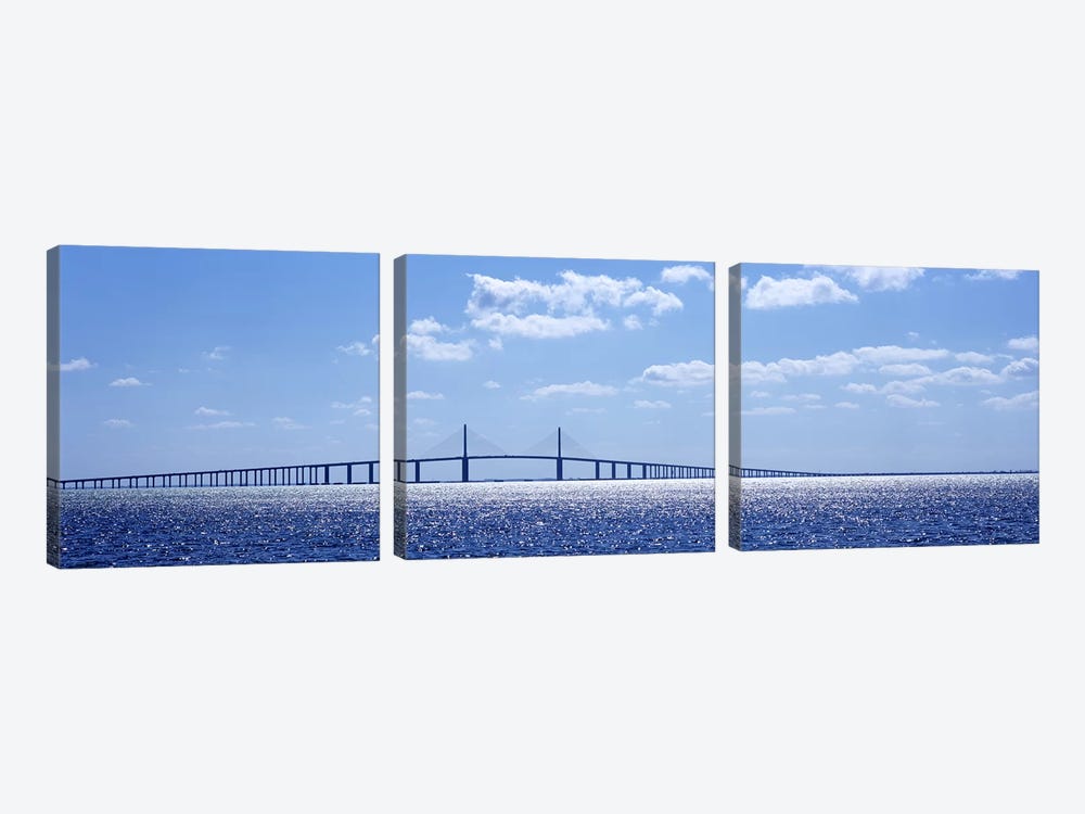 Bridge across a bay, Sunshine Skyway Bridge, Tampa Bay, Florida, USA by Panoramic Images 3-piece Canvas Artwork