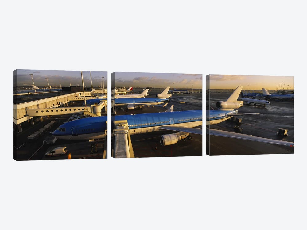 Docked Jetliners, Amsterdam Airport Schiphol, North Holland, Netherlands by Panoramic Images 3-piece Canvas Art