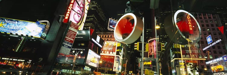 Low angle view of buildings lit up at night, Times Square, Manhattan, New York City, New York State, USA