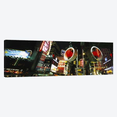 Low angle view of buildings lit up at night, Times Square, Manhattan, New York City, New York State, USA Canvas Print #PIM6195} by Panoramic Images Canvas Art Print