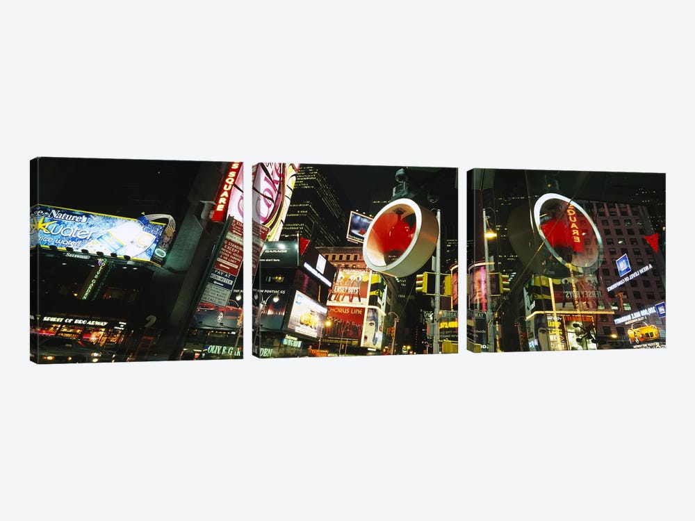 Low angle view of buildings lit up at night, Times Square, Manhattan, New York City, New York State, USA by Panoramic Images 3-piece Art Print