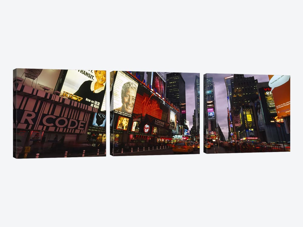 Buildings lit up at night, Times Square, Manhattan, New York City, New York State, USA by Panoramic Images 3-piece Canvas Wall Art
