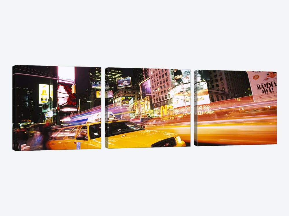 Yellow Taxi Motion Blur, Times Square, Manhattan, New York City, New York, USA by Panoramic Images 3-piece Canvas Art Print