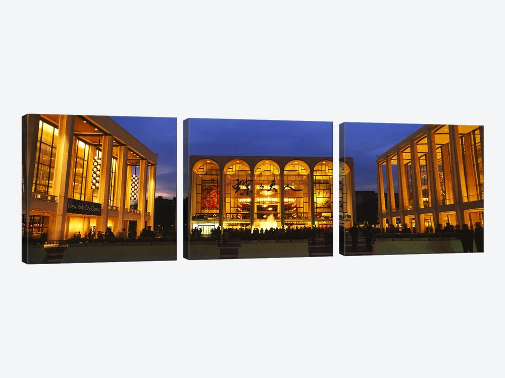 Entertainment building lit up at night, Lincoln Center, Manhattan, New York City, New York State, USA by Panoramic Images 3-piece Canvas Art