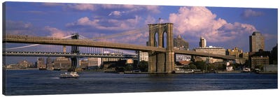 Boat in a riverBrooklyn Bridge, East River, New York City, New York State, USA Canvas Art Print - Brooklyn Bridge
