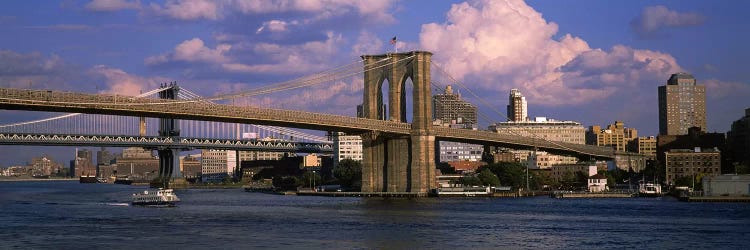 Boat in a riverBrooklyn Bridge, East River, New York City, New York State, USA