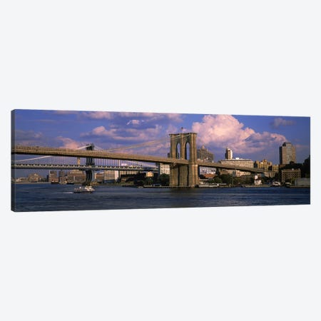 Boat in a riverBrooklyn Bridge, East River, New York City, New York State, USA Canvas Print #PIM6204} by Panoramic Images Art Print