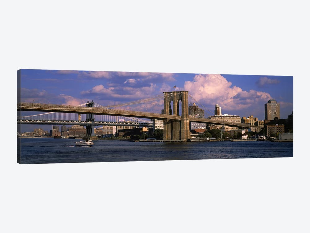 Boat in a riverBrooklyn Bridge, East River, New York City, New York State, USA by Panoramic Images 1-piece Canvas Art Print