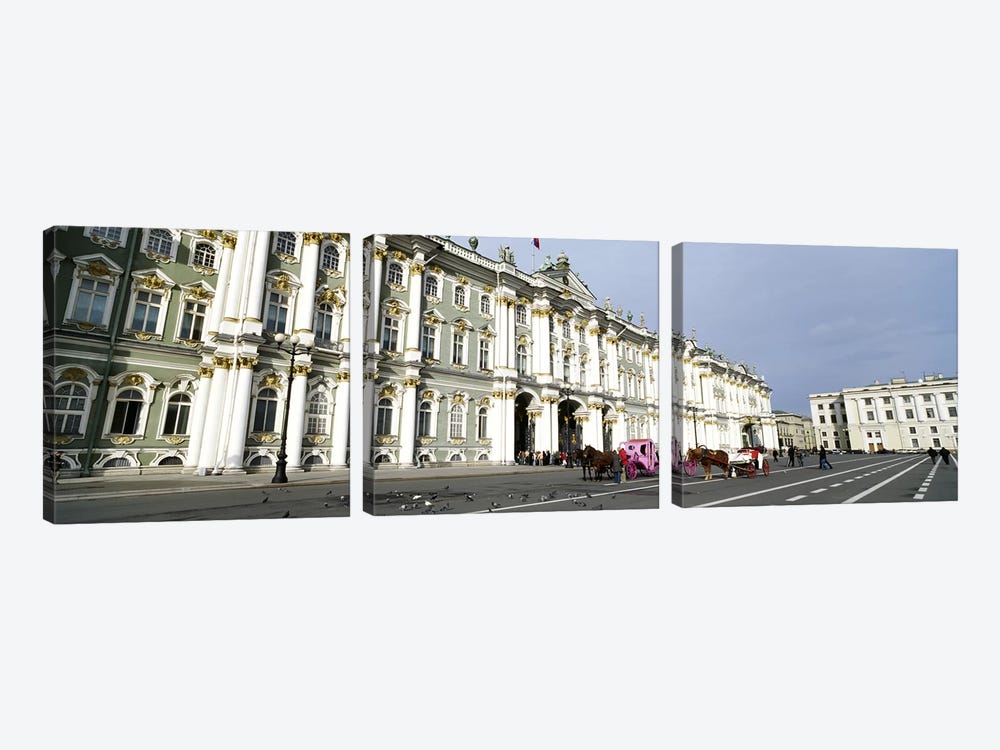 Museum along a road, State Hermitage Museum, Winter Palace, Palace Square, St. Petersburg, Russia by Panoramic Images 3-piece Canvas Print