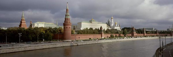 Russia: Buildings along a river, Grand Kremlin Palace, Moskva River, Moscow, Russia by Panoramic Images