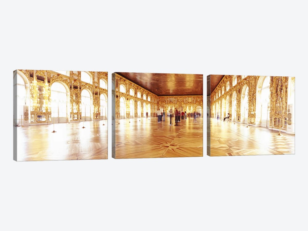 Group of people inside a ballroom, Catherine Palace, Pushkin, St. Petersburg, Russia by Panoramic Images 3-piece Canvas Wall Art