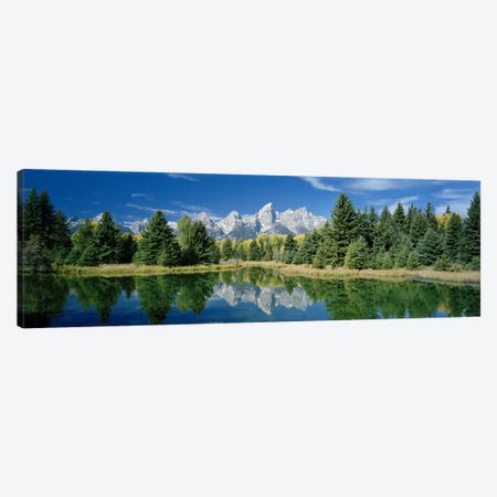 Teton Range And Its Reflection In Snake River, Schwabacher's Landing, Grand Teton National Park, Wyoming Canvas Print #PIM6228} by Panoramic Images Canvas Artwork