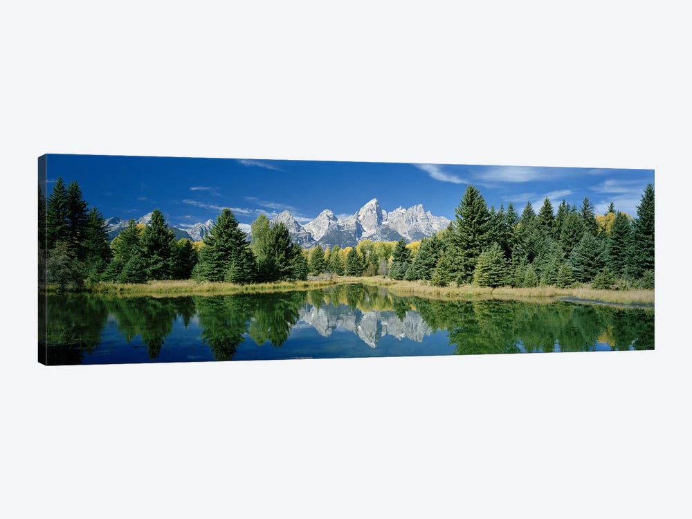 Teton Range And Its Reflection In Snake River, Schwabacher's Landing, Grand Teton National Park, Wyoming by Panoramic Images 1-piece Canvas Print