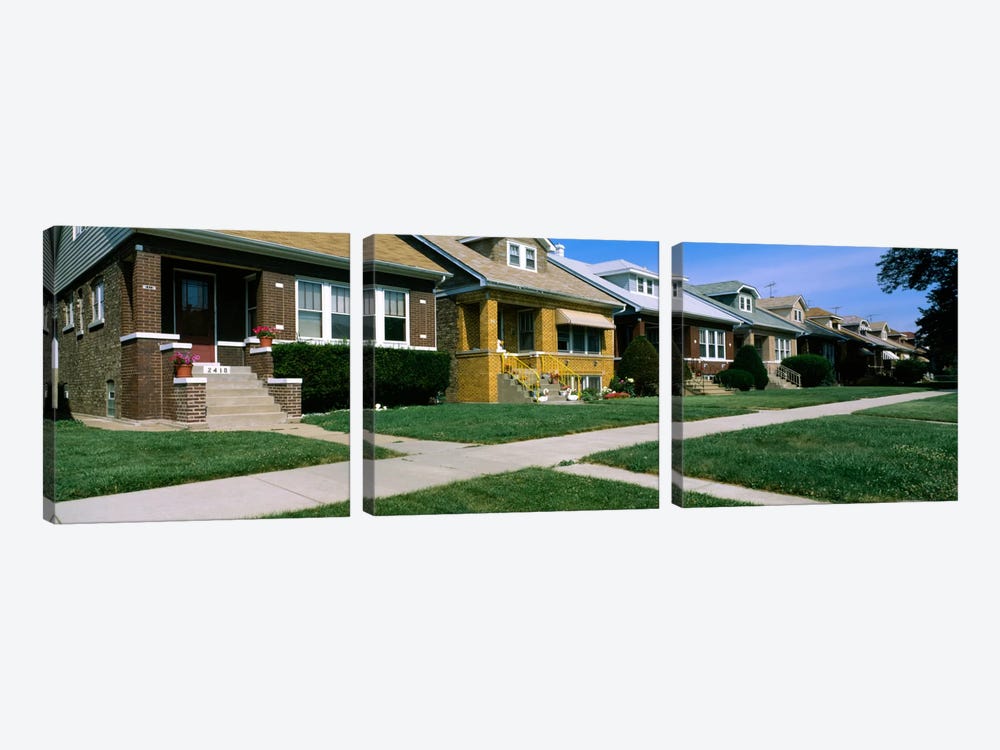 Bungalows in a row, Berwyn, Chicago, Cook County, Illinois, USA by Panoramic Images 3-piece Canvas Art Print