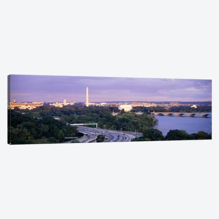 High angle view of monumentsPotomac River, Lincoln Memorial, Washington Monument, Capitol Building, Washington DC, USA Canvas Print #PIM6247} by Panoramic Images Art Print