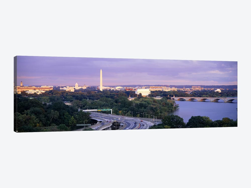 High angle view of monumentsPotomac River, Lincoln Memorial, Washington Monument, Capitol Building, Washington DC, USA by Panoramic Images 1-piece Canvas Artwork