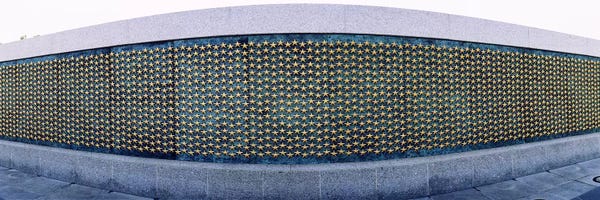 Stars mounted on the wall at a war memorial Freedom Wall, National World War II Memorial, Washington DC, USA