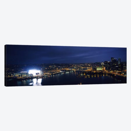 High angle view of buildings lit up at night, Heinz Field, Pittsburgh, Allegheny county, Pennsylvania, USA Canvas Print #PIM6255} by Panoramic Images Canvas Artwork