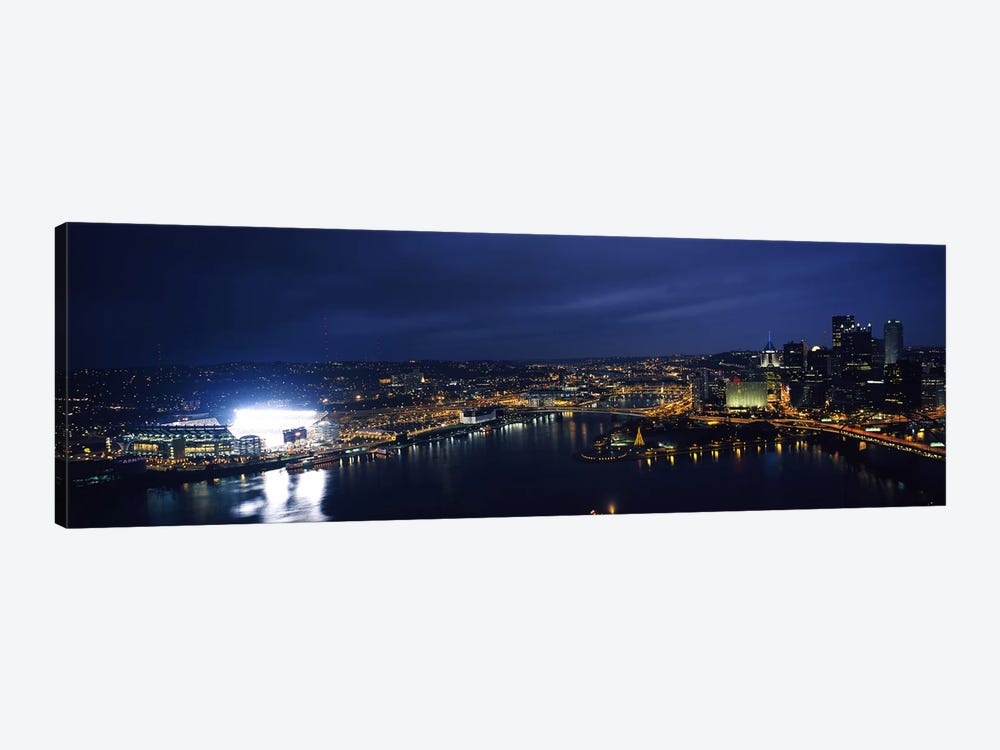 High angle view of buildings lit up at night, Heinz Field, Pittsburgh, Allegheny county, Pennsylvania, USA by Panoramic Images 1-piece Canvas Print