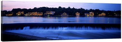 Boathouse Row lit up at duskPhiladelphia, Pennsylvania, USA Canvas Art Print - River, Creek & Stream Art