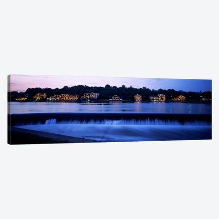 Boathouse Row lit up at duskPhiladelphia, Pennsylvania, USA Canvas Print #PIM6256} by Panoramic Images Canvas Art