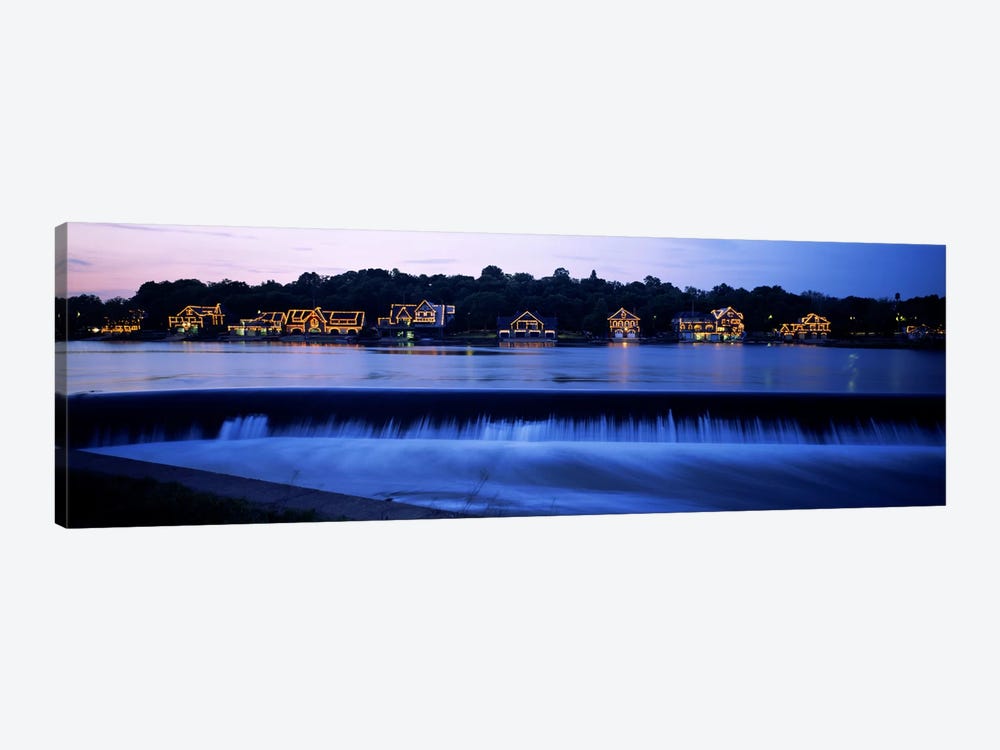 Boathouse Row lit up at duskPhiladelphia, Pennsylvania, USA by Panoramic Images 1-piece Canvas Wall Art