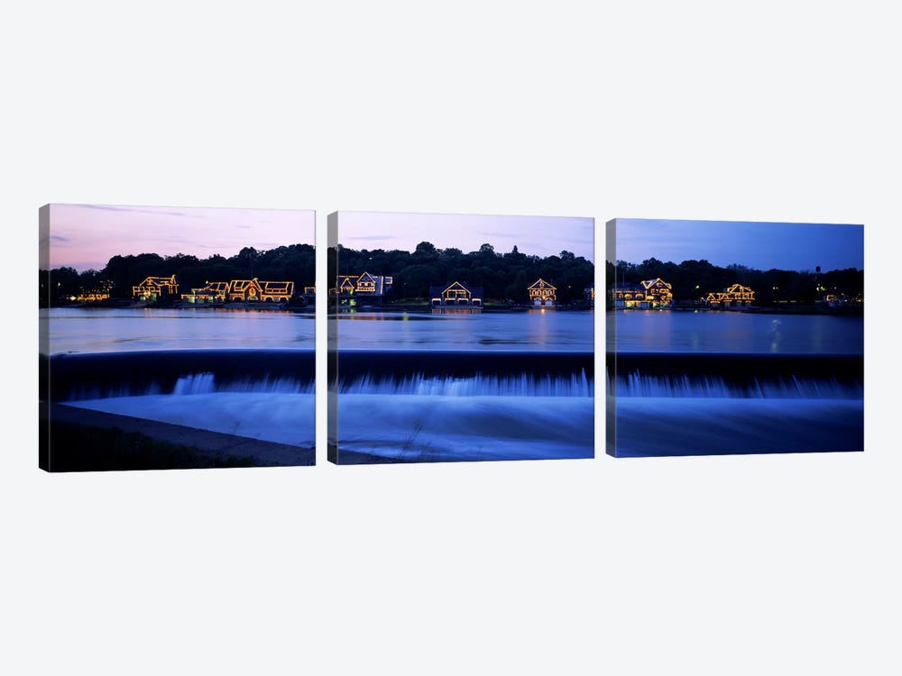 Boathouse Row lit up at duskPhiladelphia, Pennsylvania, USA by Panoramic Images 3-piece Canvas Artwork
