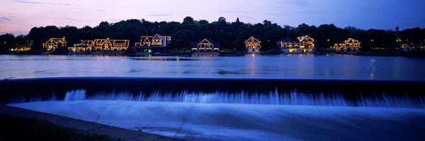 Pennsylvania: Boathouse Row lit up at duskPhiladelphia, Pennsylvania, USA by Panoramic Images