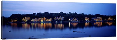 Boathouse Row lit up at dusk, Philadelphia, Pennsylvania, USA Canvas Art Print - Panoramic & Horizontal Wall Art